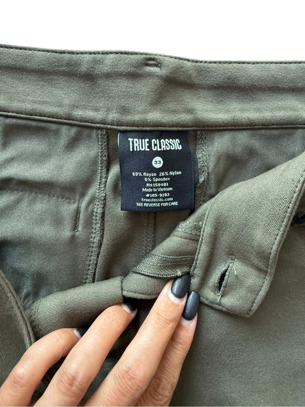 True Classic Men’s Olive Performance Stretch Pants Size 33 - Picture 3 of 3